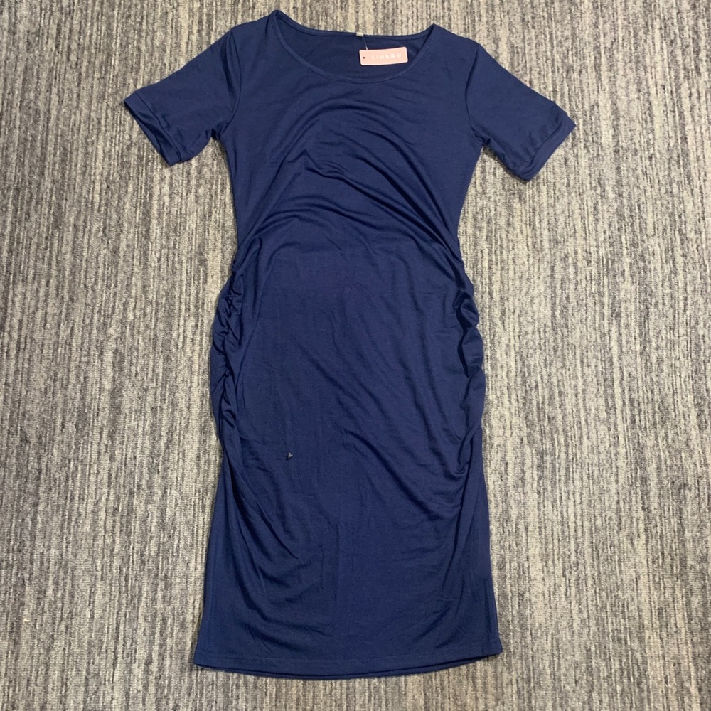 LIU&QU Ruched Bodycon Midi Dress Casual‎ Fitted Short Sleeve Size M